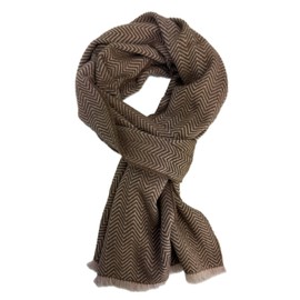 Men's Scarf Women's Wool Scarf Woven Scarf Herringbone Fashionable in Brown 100% Wool (Merino), Brown/Beige