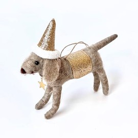Handmade Wool Needle Felted Holiday Dog with a Sparkling Party hat | Christmas Tree Ornament