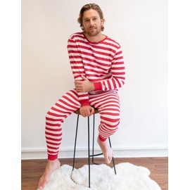 Leveret Mens Pajamas Fitted Striped Christmas 2 Piece Pjs Set 100% Cotton Sleep Pants (Red/White Size X-Large)