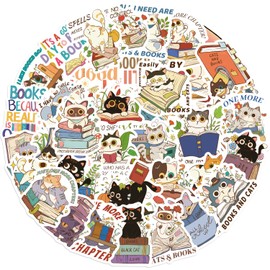 60Pcs Cute Cat Stickers – Vinyl Decals Featuring Adorable Kittens, Book-Themed Designs & Cartoon Styles, for Laptops, Water Bottles, Scrapbooking, Journals, Gift for Cat Lovers & Book Enthusiasts