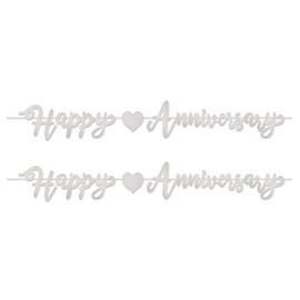 Beistle Foil Happy Anniversary Streamers 2 Piece, 7.5" x 6', Silver
