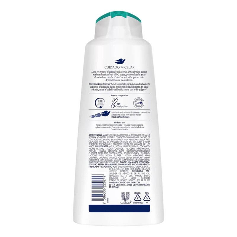 Dove Cuidado Micelar Shampoo Tubo depresible 675 mL