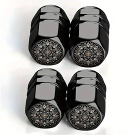 Tire Valve Stem Caps with Mandala Lotus 4pcs Tire Air Caps Cover - Aluminum Alloy Rust-Proof Universal Dust Covers for Car, SUV, Bike,Motorcycle Car Accessories,Valve Decor,Lotus Gifts