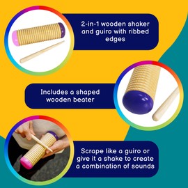 A-Star Wooden Shaker Maraca Guiro Scraper with Beater - Rhythm Percussion Instrument