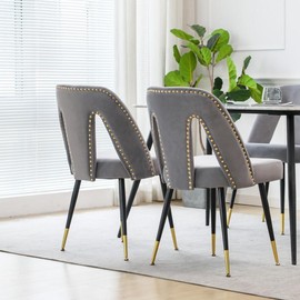 Springtok】Modern Velvet Upholstered Dining Chairs, Set of 2, Luxury Seating for Living Room, Minimalist Aesthetic Upholstery Minimal Interior - Options: Gray + Velvet + Foam