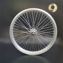 20" Heavy Duty Bicycle Rear Wheel 12G & 22T Flywheel, Double Wall Aluminum Alloy Bike Rim Silver Color