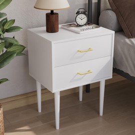 Modern Nightstand with Drawers White Night Stands for Bedroom,Wood Bedside Table with Drawers,Nightstands Suitable for Salon and Office,Mesita De Noche para Cuarto,20 Inch,Tall,2- Drawer