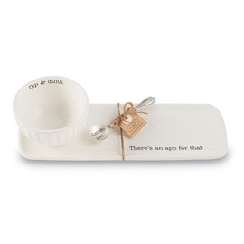 Mud Pie Set of 3 App for that Serving, 3 Piece Set, tray 4 1/2x 13"|bowl 2 1/2" x4 1/2" dia|spoon 5 1/2", WHITE