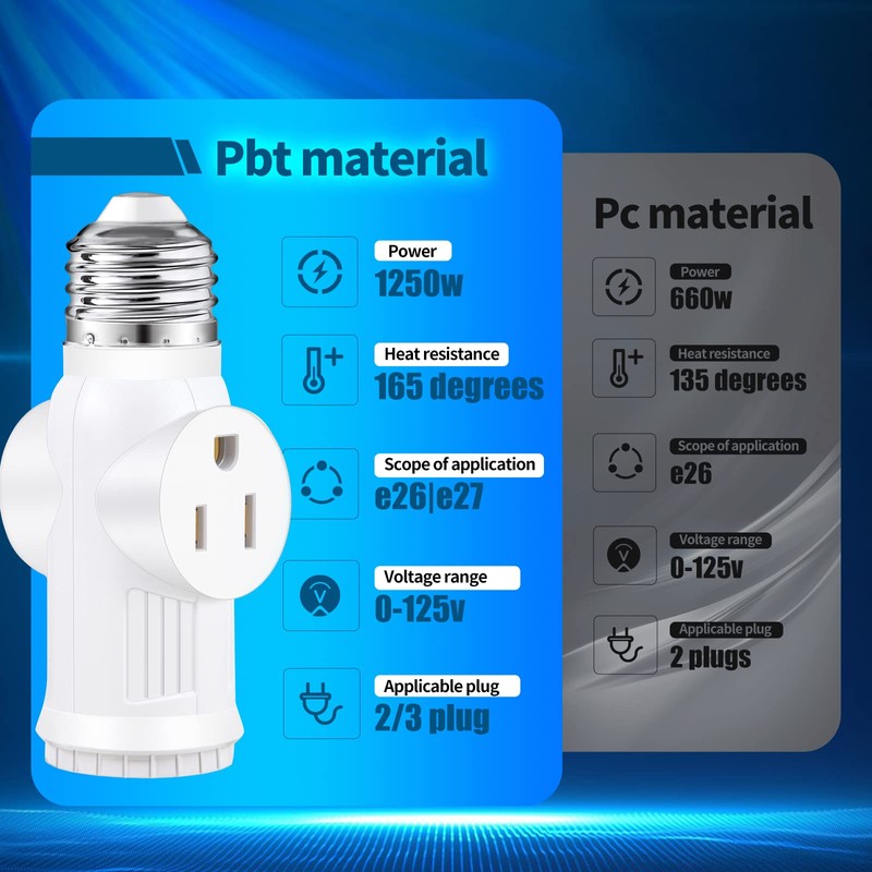 3-Prong Polarized Light Bulb Outlet Socket Adapter for Garage, Porch