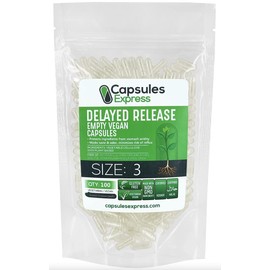 XPRS Nutra Delayed Release Size 3 Empty Capsules - 100 Count Clear Empty Vegan Capsules - Vegetarian Pills DIY Vegetable Capsule Filling - Veggie Gel Caps for Do-It-Yourself Supplements