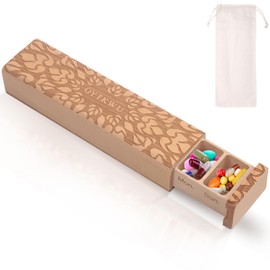 OYTKWU Wooden Weekly Pill Organizer 1 time a day -daily pill box 7 day, travel-friendly, safe travel 7 day pill box, Travel Pill Case perfect for tracking weekly medication box(Beech)