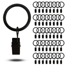 40 Pack Metal Curtain Rings with Clips Black Rustproof Vintage Curtain Hangers Clips, Window Hardware Clip Rings, Strong Drapery Clips with Rings, 25mm Interior Diameter, Fits 16mm Curtain Rod