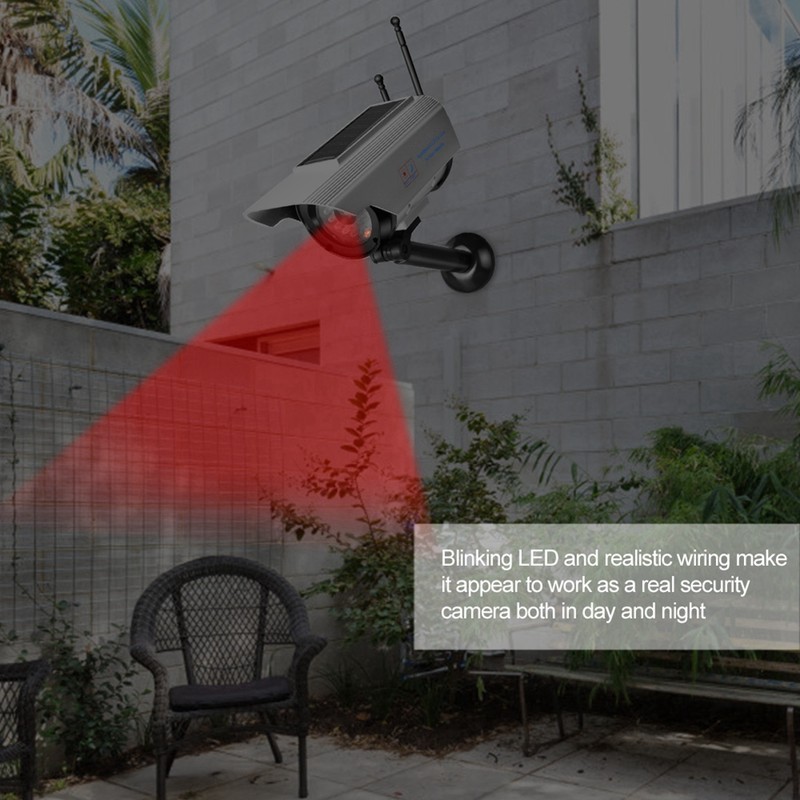 Solar Power LED Fake Camera Outdoor Security Surveillance Silver Dummy