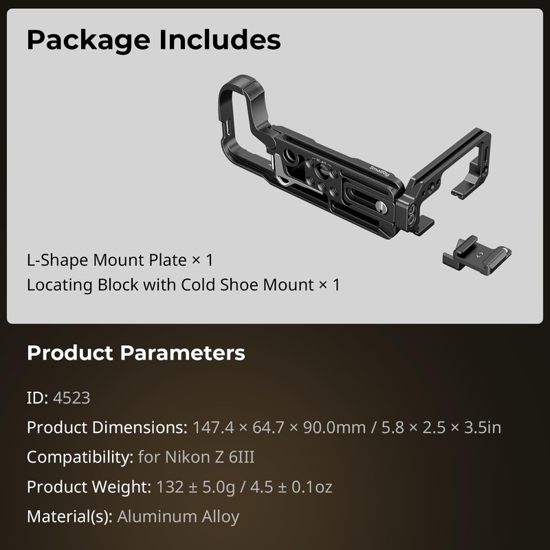 SMALLRIG L-Shape Plate for Nikon Z 6III, L-Bracket L-Bracket for