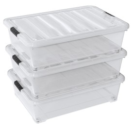 Parlynies 50 Quart Large Under Bed Storage Box, Clear Plastic Under Bed Storage Bin with Wheel, Set of 3