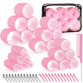4 Sizes Self-Grip Hair Rollers Set for Long, Short Hair and Bangs - 50 Pcs with Clips (25mm, 36mm, 48mm, 60mm) - Color: black