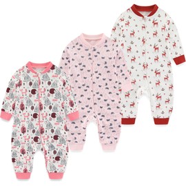 MAMIMAKA Newborn Baby Girls Christmas Sleepsuit 2-way Zip Pajamas for Play and Sleep, 18-24 Months