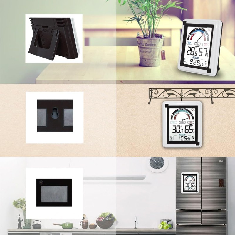 Meichoon Indoor Thermometer Humidity Meter Large Electronic Alarm Clock Touch