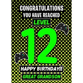 Great Grandson 12th Birthday Card (Level Up Gamer)