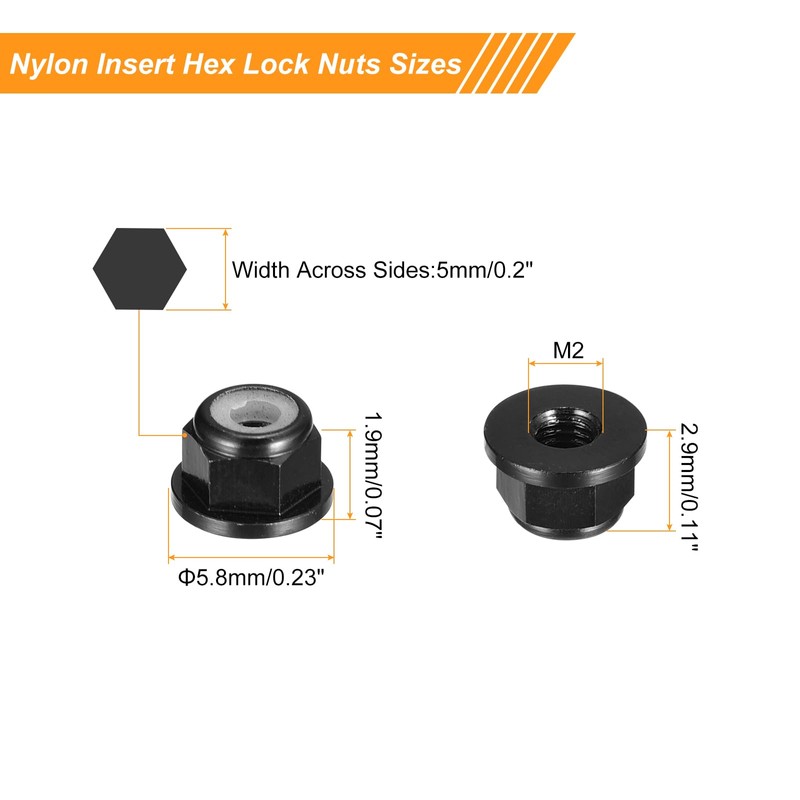 QUARKZMAN Nylon Insert Hex Lock Nuts - M2 x 0.4
