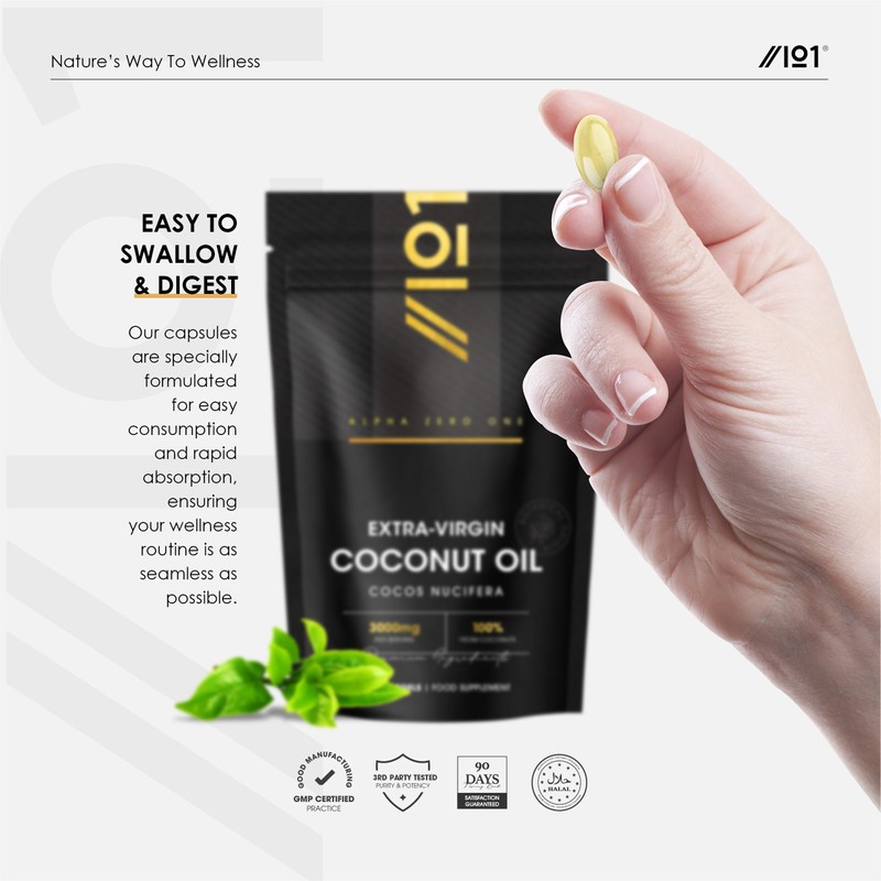 Coconut Oil Capsules 3000mg – 180 Softgels – Cold Pressed