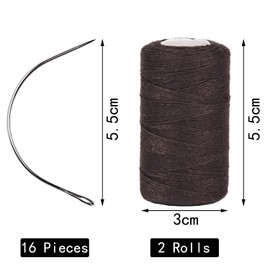 MFUOE 18 Pieces Hair Extension Weave Set with Hair Extension Thread and C-Curve Type Needles for Weaving Sew Decoration Hair Extension Hair Weaving（Brown）