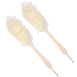 Arswin Lufa Back Scrubber for Shower, Long Handle Bath Sponge Shower Brush, Soft Nylon Mesh Back Cleaner Washer, Body Bath Brush for Women and Men, Bathroom Shower Accessories (2-Pack, White)