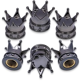 MEAJOO 6PCS Crown Tire Valve Stem Caps, with O Rubber Ring, Tire Air Valve Cap Plastic with Brass Core, Universal Cars, SUV, Trucks, Bikes, Motorcycles, Bicycles (Gray)