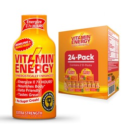 Vitamin Energy Extra Strength Energy Drink Shots | Natural Nutrients to Energize & Support Immune System | Sugar & Carb-Free | Immunity Formula | up to 7+ Hours | Orange Burst- 1.93 fl oz- Pack of 24