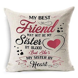 WePurchase To Best Friends My Best Friend May Not Be My Sister By Blood But She's My Sister By Heart Cotton Linen Decorative Home Sofa Living Room Throw Pillow Case Cushion Cover Square 18x18 Inches