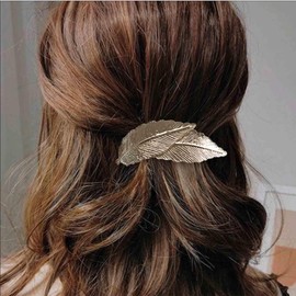 Enautoabs French Metal Hair Clip, Hair Clips, Gold Large Leaf Hair Clip, Pin, Metal Ponytail Holder, Hair Clips, Minimalist Hair Clip, Decorative Hair Accessories (Gold Leaf B)