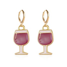 Peasimy Asymmetry Wine and Wine Glasses Earrings for Women Enamel Alloy Red Wine Glass Wine Bottle Drop Dangle Earrings Party Holiday Jewelry Gifts (Wine Glass)