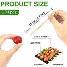 200PCS Skewers 6 7 10 Inch Bamboo Skewers, Cocktail Picks for Drinks, Skewers for Fruit Kabobs Drinks Food, Toothpicks for Appetizers Skewer Sticks Charcuterie Boards Accessories (4.7 inch - 200pcs)