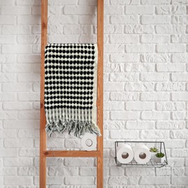 EASTERNRUGARTS Organic Turkish Towel 33x72 Inches, Turkish Bath Towel, Beach Towel, Multicolor Soft%100 Cotton Fluffy Towel, Face Hand Towel, Thick Rainbow Towel (Black-White, 17x35)