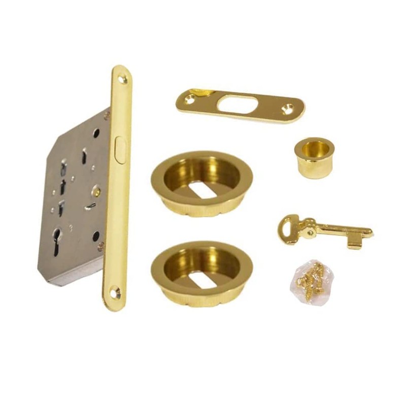 bricoleva.it Sliding Door Lock Set Round Rosette with Key Handle