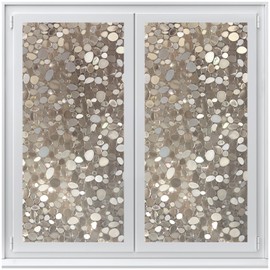 rabbitgoo Window Privacy Film, Decorative Window Clings, UV Blocking Window Door Coverings Static Cling Non Adhesive Stained Glass Rainbow Window Vinyl, 3D Pebble,Taupe, 23.6 x 78.7 inches