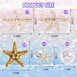8 Pcs Starfish Hair Clips Mermaid Costume Accessories with Face Body Glitter, seashell hair clip for Women, Girls Wedding Cosplay Mermaid Hair Accessories (Mix Glitter Combo)