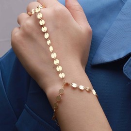 Yheakne Boho Sequin Finger Bracelet Gold Slave Bracelet Minimal Ring Bracelet Everyday Bracelet Hand Chain Jewelry for Women and Girls (Gold)