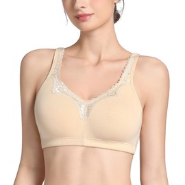 Lemorosy Women's Plus Size Non Padded Cotton Minimizer Wireless Everyday Comfort Bra (46D, Nude)