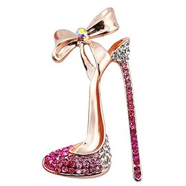 Reizteko Crystal High Heels Shoes Brooch Pins Jewelry Gift For Women Men (Gold-Toned Pink)