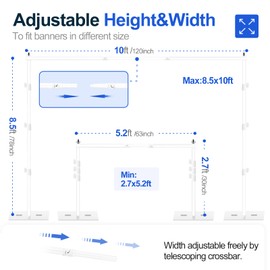 EMART Backdrop Stand, 8.5x10ft Width Adjustable Photography Background Support Poles with Heavy Duty Flat Base, Photo Metal Steel Pipe and Drape Frame Kit for Parties Birthday Wedding - White