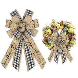 ALIBBON Large Amazing Grace Bows for Wreaths, Easter Wreath Bows, Religeous Music Bows for Front Door, Easter Christmas Decor, Black White Buffalo Plaid Burlap Bows for Wreath Indoor Outdoor Decor
