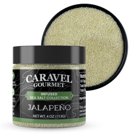 Gourmet Jalapeno Sea Salt - Pure Sea Salt Blended with Jalapeno Pepper - All-Natural, Kosher, No Gluten, No MSG, Non-GMO - Cooking & Finishing Salt, Great for Mexican Dishes - 4 oz. Jar - Caravel Gourmet