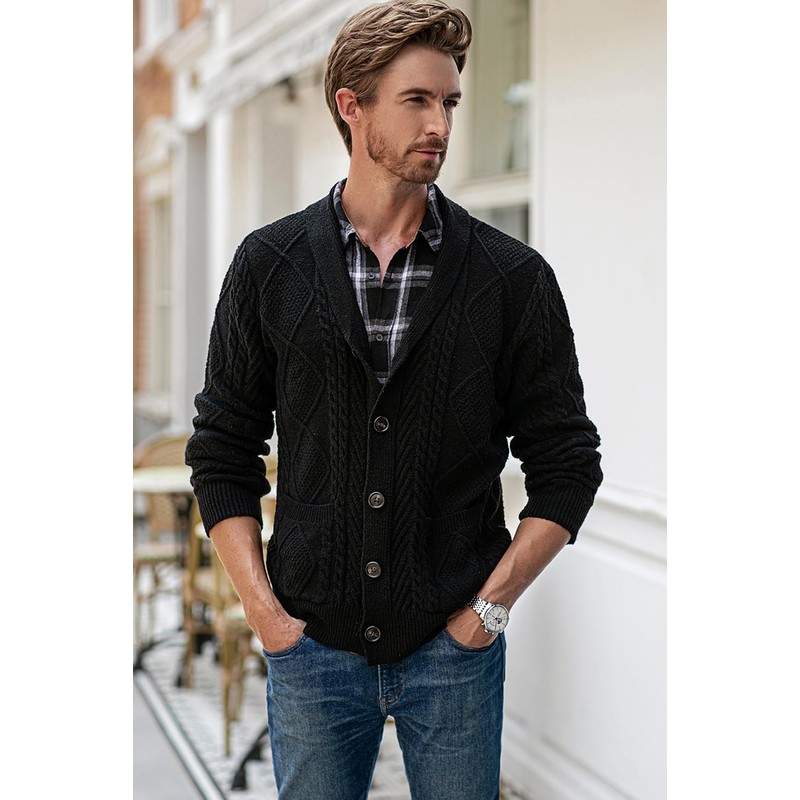 JMIERR Men's Cardigan Sweaters Fall Casual Long Sleeve Shawl Collar