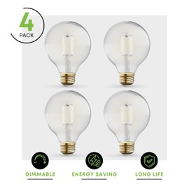 KOR 4 Pack 5.5W (60W Equivalent) Clear G25 Globe Led Light Bulbs 2700K Warm White Dimmable Filament G25 Vintage LED E26 Base Dimmable Globe for Bathroom Vanity Bedroom Pendant