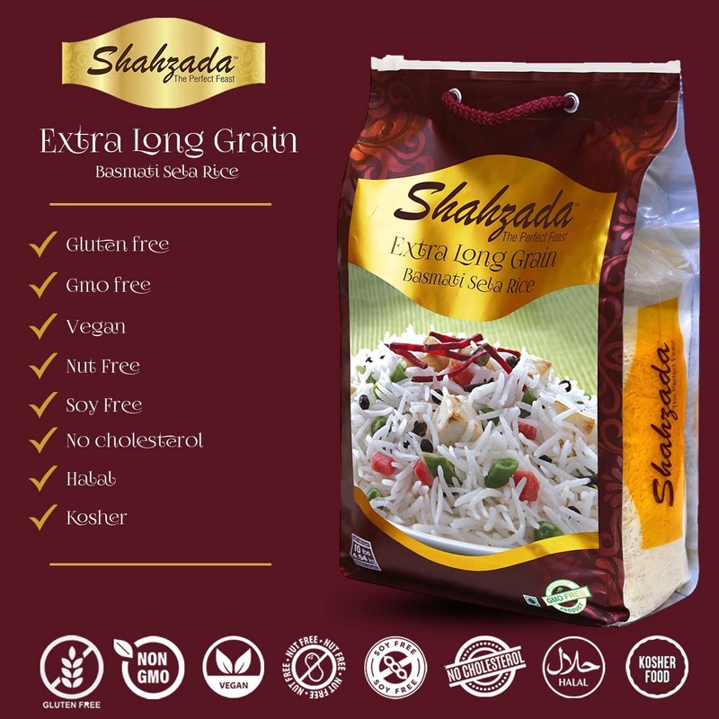 Shahzada Basmati Sela Rice 10 Lbs. Extra Long Grain, Non-Sticky,