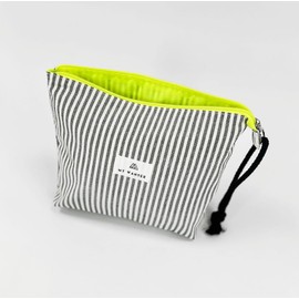 Women's Fabric Toiletry Bag for Makeup and Travel, Foldable with Waterproof Lining, Handbag with Fluorescent Zip and Drawstring, 20 x 28 x 6 cm, striped grey, travel toiletry bag