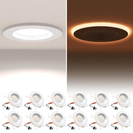 POWERASIA 12 Pack 4 Inch LED Can Lights with Night Light, 5CCT Retrofit Recessed Lighting Selectable 2700K-6000K Dimmable, 9W=55W, 630LM Downlight with Metal Smooth Trim - ETL and Energy Star