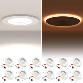 POWERASIA 12 Pack 4 Inch LED Can Lights with Night Light, 5CCT Retrofit Recessed Lighting Selectable 2700K-6000K Dimmable, 9W=55W, 630LM Downlight with Metal Smooth Trim - ETL and Energy Star