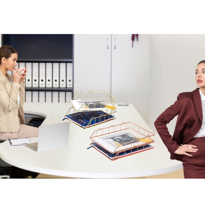 EXERZ Briefablagen/Papiersortierer, 2 Stück, Stapelbare Ablagen, Schreibtisch-Organizer (Gold)